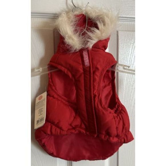 LuLu Pink Puffed Dog Coat With Fur Hood Size S NWT - Picture 2 of 4